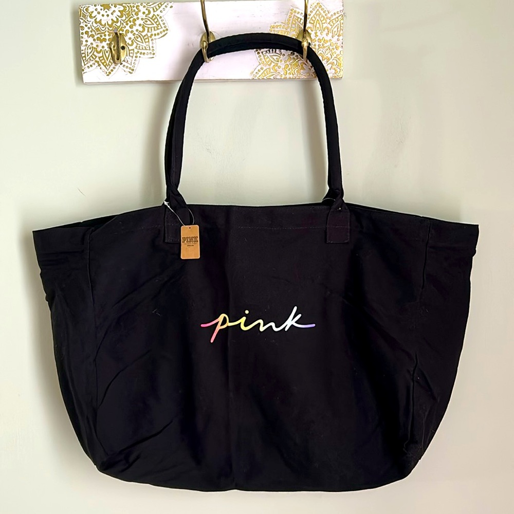 PINK Victoria's Secret Black Tote with Multicolor Logo